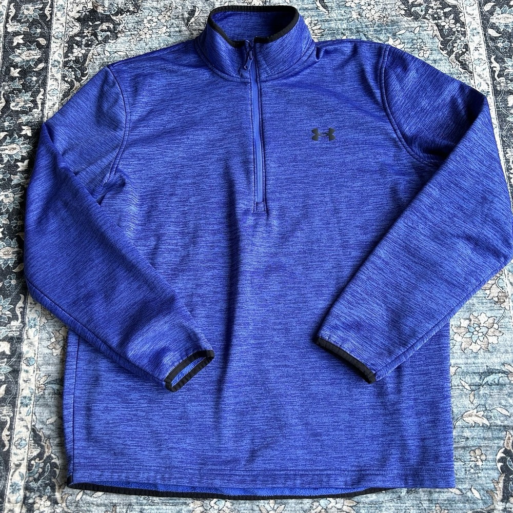Under Armour Sweater Mens Large Blue 1/4 Zip Lined Jacket Loose Coldgear Warm